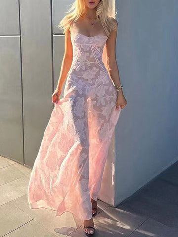 Airchics Robe Rose À Bretelles Transparentes Et Fleuries
